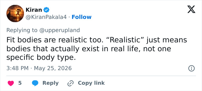 Tweet defining realistic bodies as any bodies existing in real life beyond one type Tweet defining realistic bodies as any bodies existing in real life beyond one type