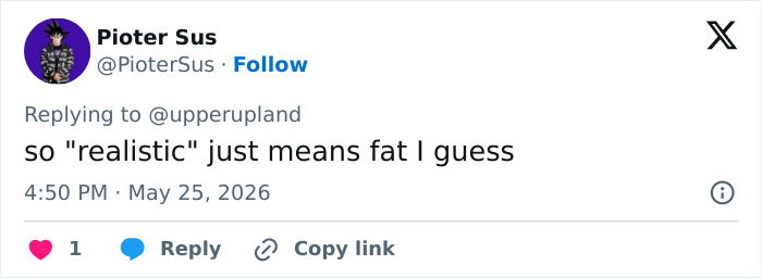 Tweet questioning the meaning of realistic as just fat in body discussions Tweet questioning the meaning of realistic as just fat in body discussions