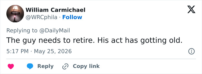 Social media reply about retirement related to repeated hospital visits Social media reply about retirement related to repeated hospital visits