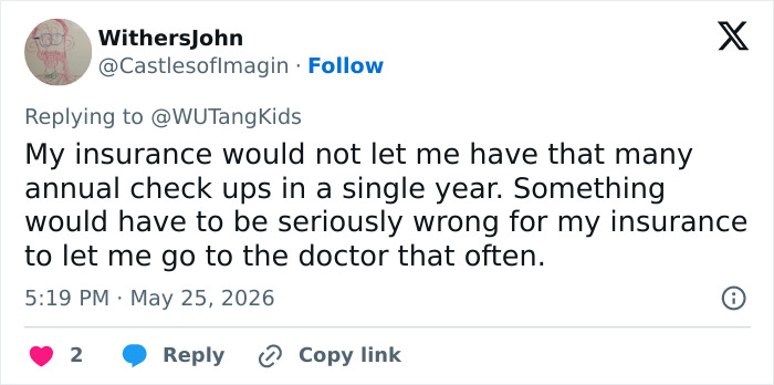 Social media comment on insurance limitations for frequent doctor visits Social media comment on insurance limitations for frequent doctor visits