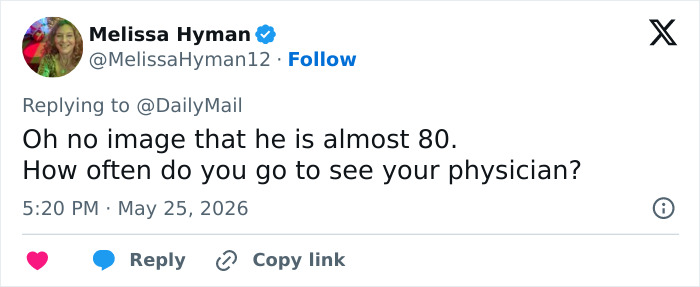 Tweet questioning frequency of physician visits for nearly 80 year old Tweet questioning frequency of physician visits for nearly 80 year old