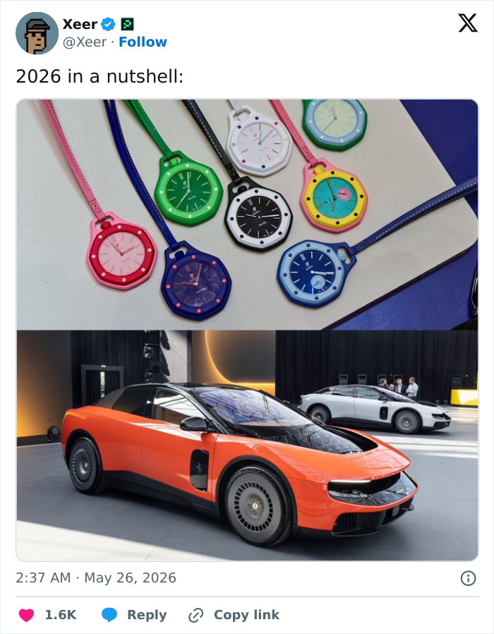 Colorful watches and Ferrari fully electric car shown as 2026 highlights in nutshell