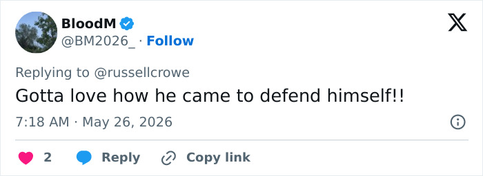 Twitter user praises Russell Crowe defending himself in viral video