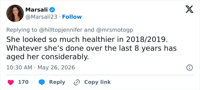 Comment noting Meghan Markle looked healthier in 2018-2019 compared to recent years