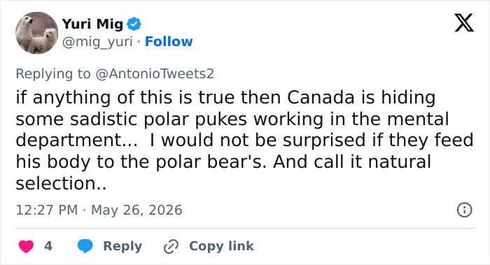 Tweet accusing Canadian mental department staff of sadistic behavior amid medical kidnapping claims