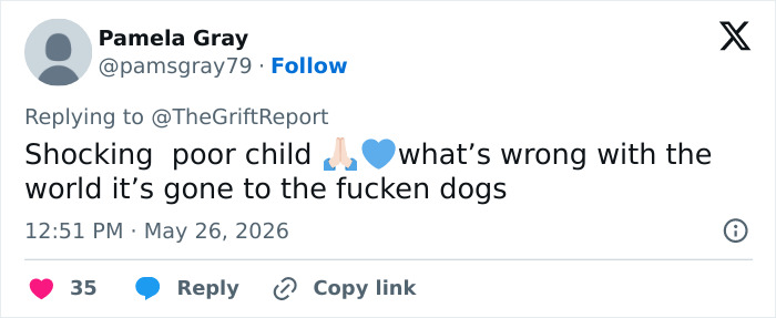 Tweet reacting to shocking news about poor child with sadness emoji