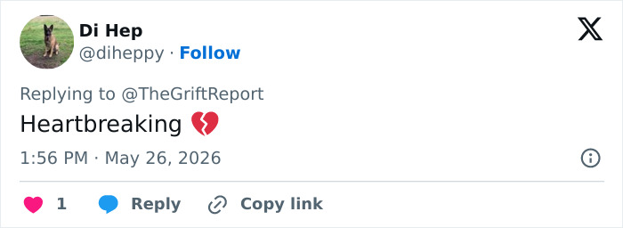 Tweet expressing heartbreak with broken heart emoji