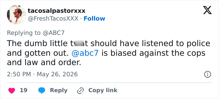 Tweet criticizing a student for not listening to police and supporting law and order Tweet criticizing a student for not listening to police and supporting law and order