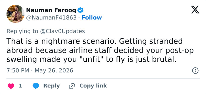 Looksmaxxer discusses airline staff deeming post-op swelling unfit to fly