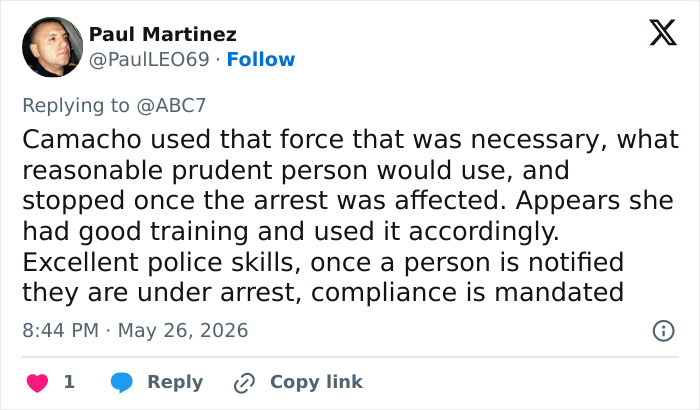 Social media comment defending police use of force and arrest skills Social media comment defending police use of force and arrest skills
