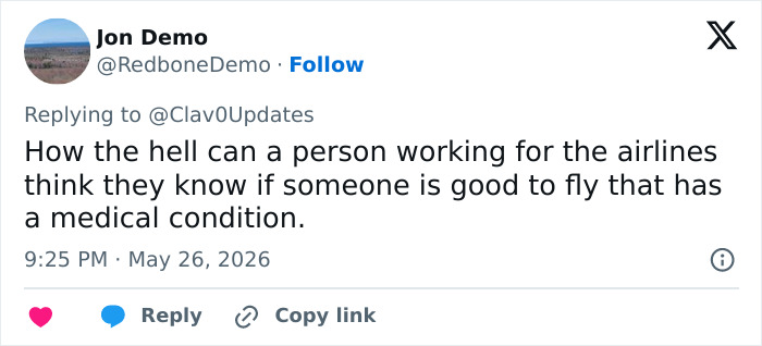 Twitter user questions airline staff assessing medical fitness to fly