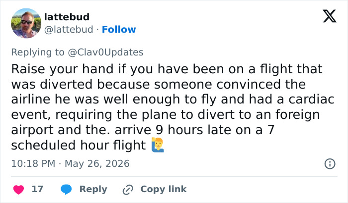 Looksmaxxer passenger causes flight diversion after cardiac event post plastic surgery