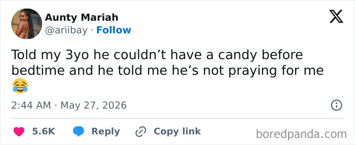 Humorous parenting confession about toddler refusing candy