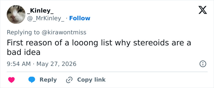 Tweet criticizing steroid use highlighting health risks Tweet criticizing steroid use highlighting health risks