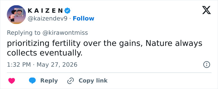 Tweet about prioritizing fertility over gains in looksmaxxing transformation Tweet about prioritizing fertility over gains in looksmaxxing transformation