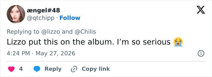 Tweet about Lizzo and album release by user ængel#48 Tweet about Lizzo and album release by user ængel#48