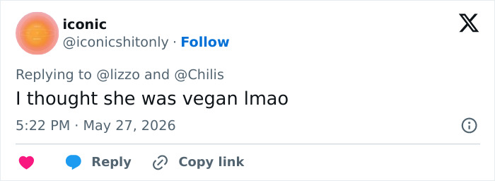 User surprised by Lizzo's diet change amid vegan expectations User surprised by Lizzo's diet change amid vegan expectations