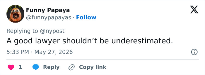 Tweet praising the value of a good lawyer in wrongful termination case Tweet praising the value of a good lawyer in wrongful termination case
