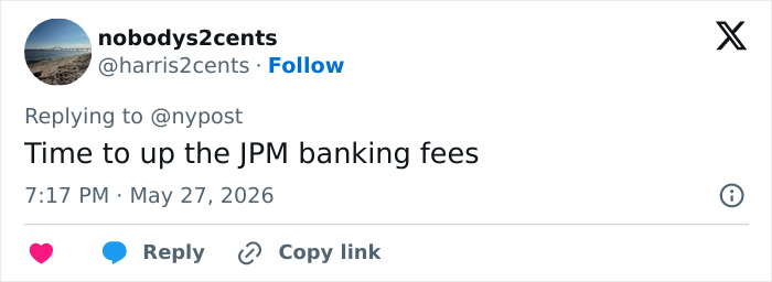 Tweet calling to increase JPMorgan banking fees in reaction to case Tweet calling to increase JPMorgan banking fees in reaction to case