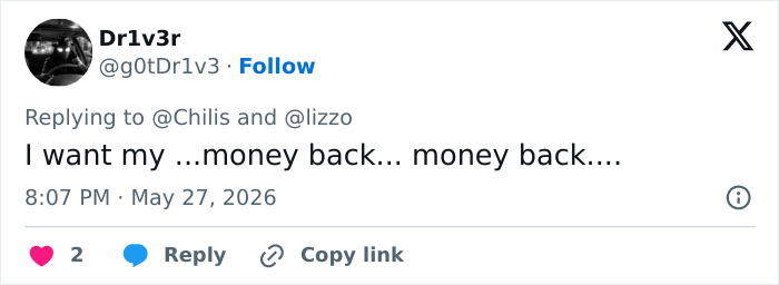 Tweet demanding money back over Lizzo's diet change Tweet demanding money back over Lizzo's diet change