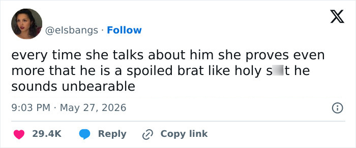 Tweet accusing Jake Bongiovi of being a spoiled brat after Millie Bobby Brown comment Tweet accusing Jake Bongiovi of being a spoiled brat after Millie Bobby Brown comment