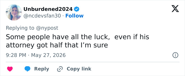 Tweet noting luck involved in JPMorgan wrongful termination case outcome Tweet noting luck involved in JPMorgan wrongful termination case outcome
