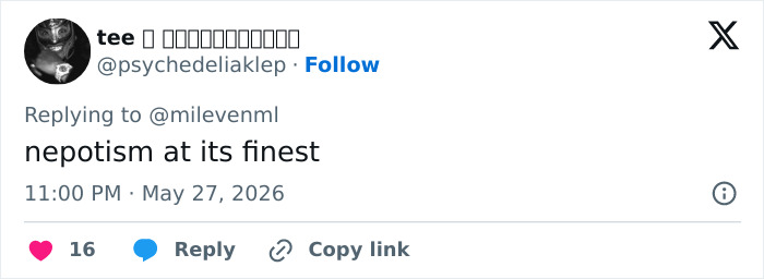 Tweet accusing nepotism related to Millie Bobby Brown's situation Tweet accusing nepotism related to Millie Bobby Brown's situation