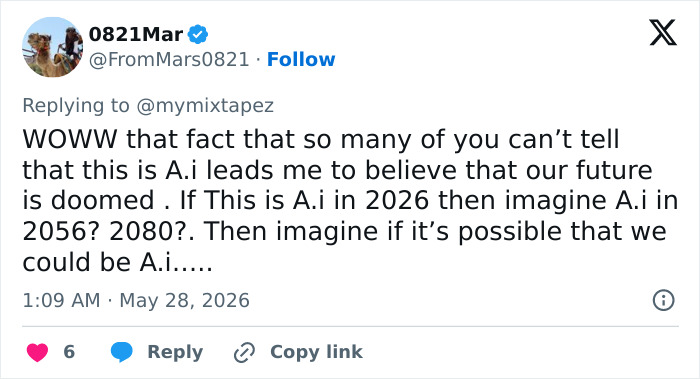 Tweet reflecting on AI awareness and its future implications