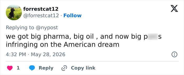 Tweet about big pharma, big oil, and private parts cream infringement