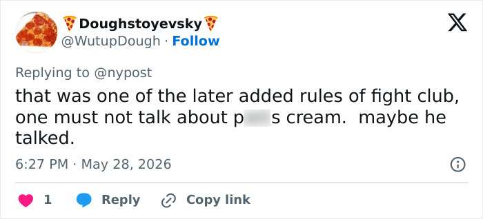 Tweet joking about rules of fight club involving private parts cream