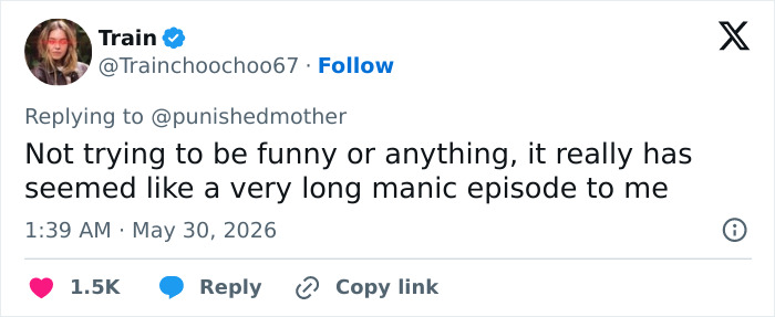 Tweet about a long manic episode related to Bonnie Blue