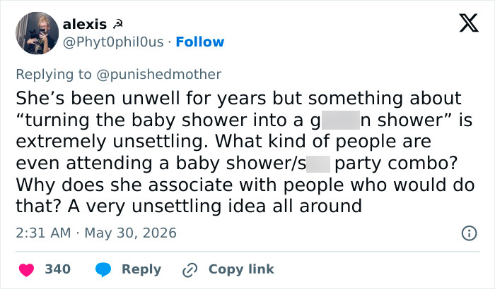 Tweet calling Bonnie Blue's baby shower plan unsettling