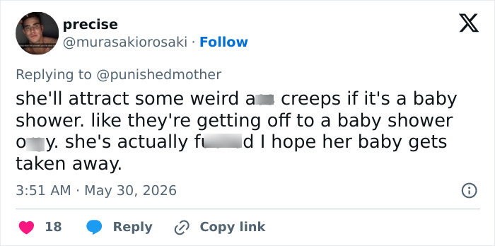 Tweet warning about creepy behavior related to baby shower