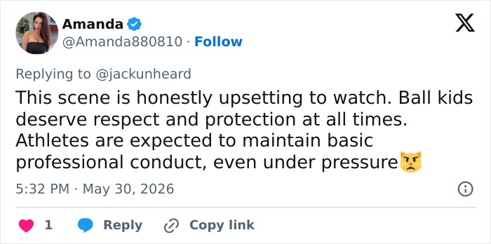 Tweet expressing upset over French Open star pushing ball girl, calling for athlete respect