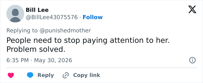 Twitter reply criticizing Bonnie Blue and asking people to stop paying attention