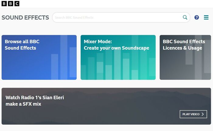 Screenshot of the BBC Sound Effects website, an interesting website for audio creation and browsing.