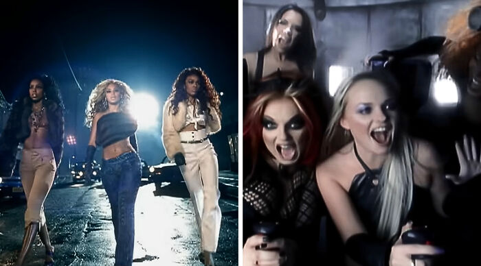 Two pop groups, Destiny's Child and Spice Girls, in music videos. Compare your taste in music.