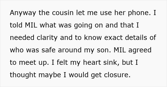 Text about MIL meeting for clarity on son's safety