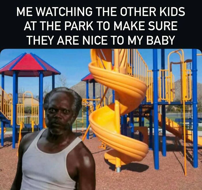 Parent watching kids at park to protect baby meme