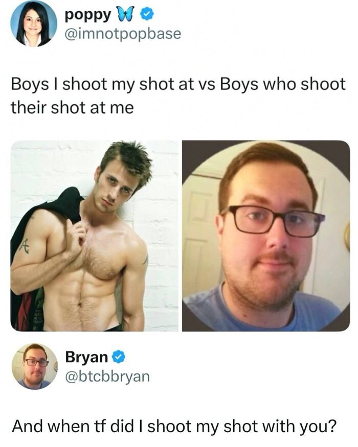 Split image of confident and casual men captioned boys shooting their shot