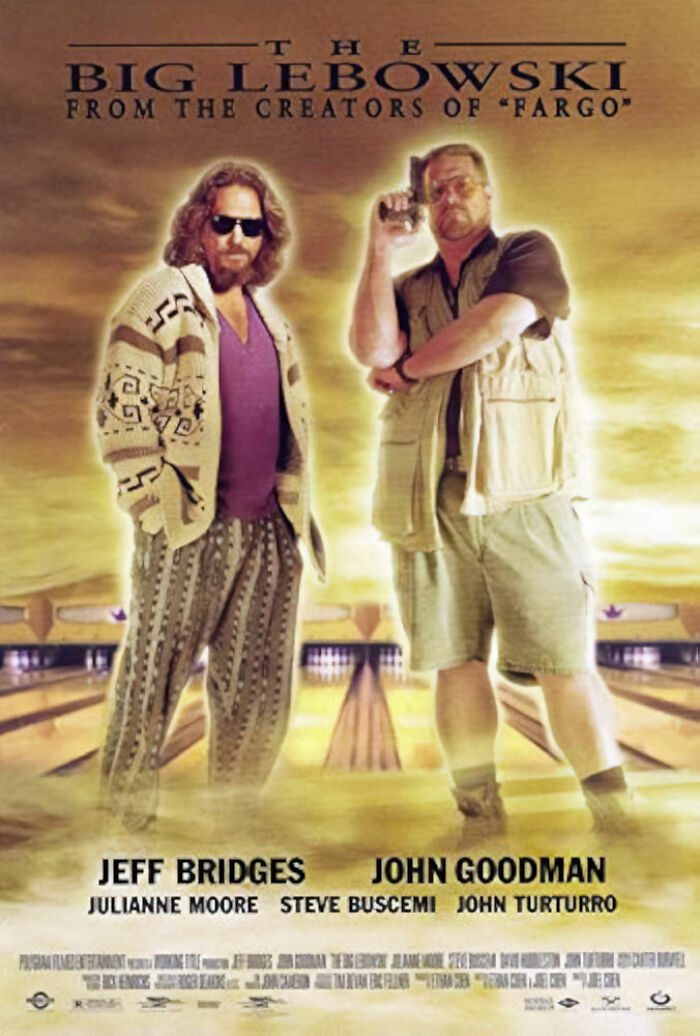 The Big Lebowski movie poster featuring Jeff Bridges and John Goodman at a bowling alley