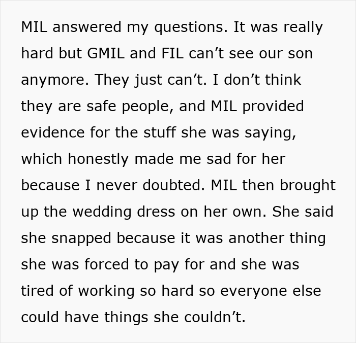 Text about MIL feeling controlled and financial struggles related to wedding