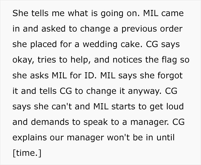 Customer demands to change wedding cake order without ID, causing bakery conflict Customer demands to change wedding cake order without ID, causing bakery conflict