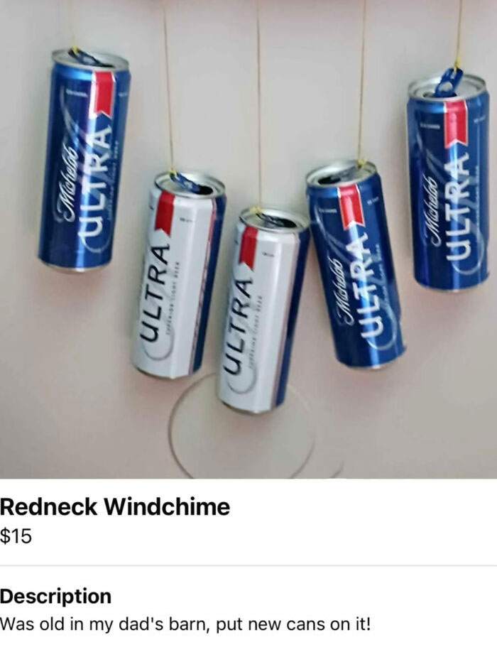 Redneck windchime made of hanging Michelob Ultra cans from Appalachian Mountain towns