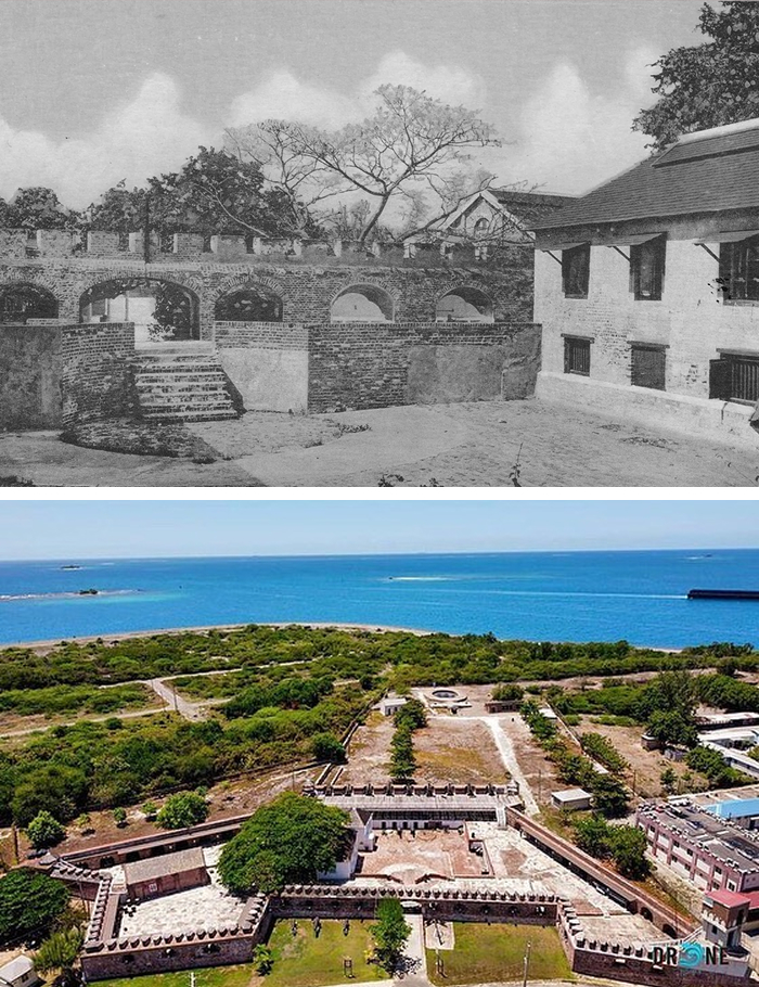 Historic landmark reclaimed by nature with old stone walls and trees