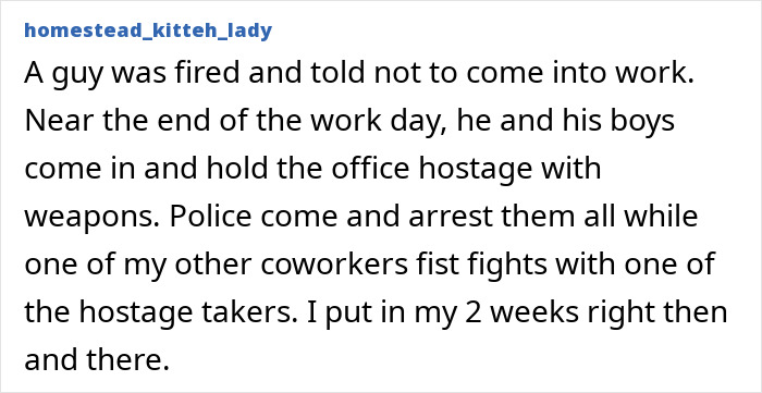 Workplace hostage situation involving a fired employee and police intervention
