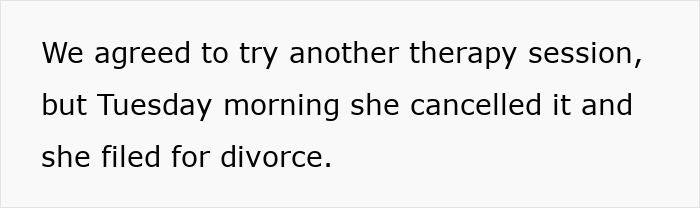 Text about wife canceling therapy session and filing for divorce Text about wife canceling therapy session and filing for divorce