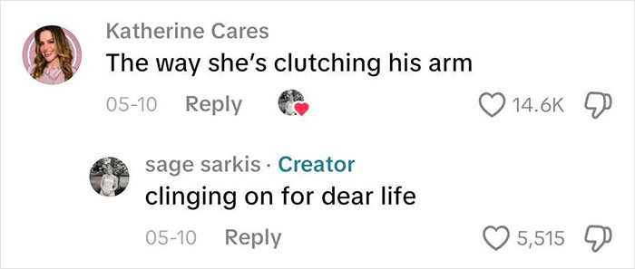 Social media comments about the MIL's grip on her son's arm in a wedding photo, calling it clinging on for dear life. Social media comments about the MIL's grip on her son's arm in a wedding photo, calling it clinging on for dear life.