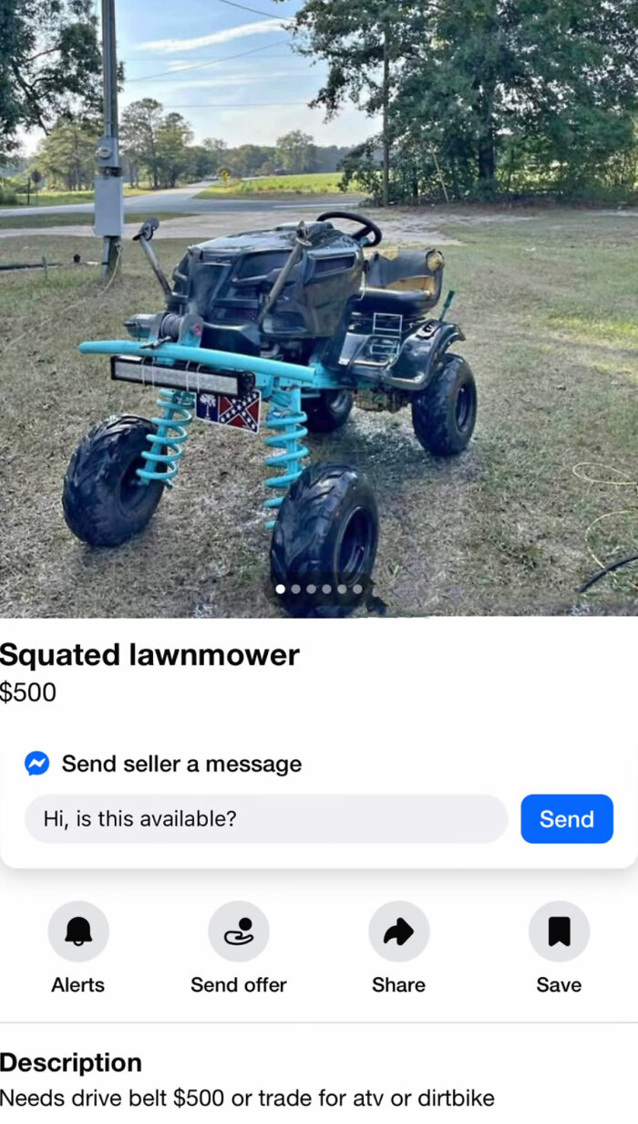Squated lawnmower with high suspension and off-road tires Appalachian Mountain towns find