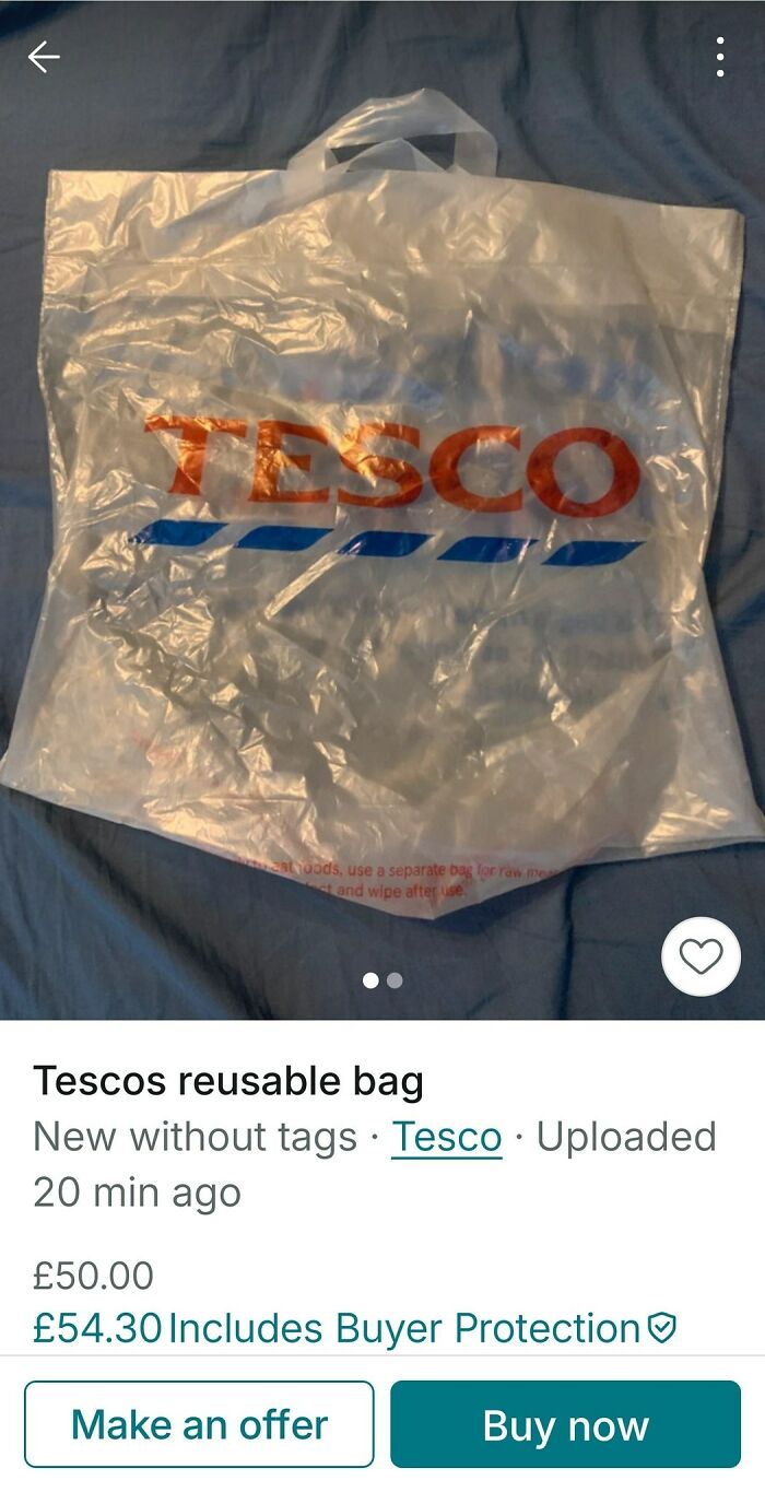 Tesco reusable plastic bag listed for sale at high price on Vinted
